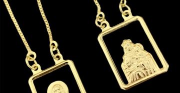 Escapulário Atacado nossa senhora e Jesus Cristo vazado 60cm x 4,7g -Joia 18 k – 7 banhos