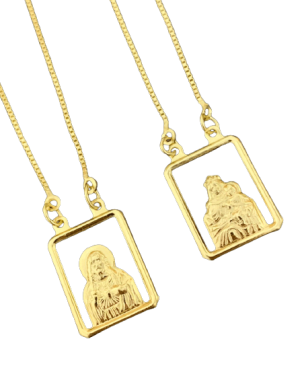 Escapulário Atacado nossa senhora e Jesus Cristo vazado 60cm x 4,7g -Joia 18 k – 7 banhos