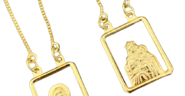 Escapulário Atacado nossa senhora e Jesus Cristo vazado 60cm x 4,7g -Joia 18 k – 7 banhos
