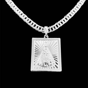 Kit Corrente Grumet Dupla Fecho Gaveta Atacado Revenda Dropshpping (tam 70cm x esp 4,3mm x 20,8g) + Pingente Placa N. Sra Aparecida ( 3cm x 2,4cm x 3g) – Joia Prata 925