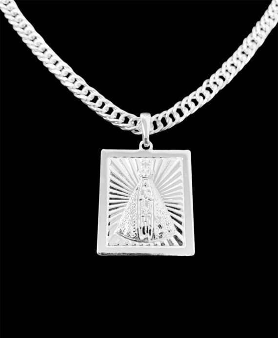 Kit Corrente Grumet Dupla Fecho Gaveta Atacado Revenda Dropshpping (tam 70cm x esp 4,3mm x 20,8g) + Pingente Placa N. Sra Aparecida ( 3cm x 2,4cm x 3g) – Joia Prata 925