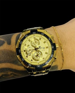 Kit Casio Edifice Funcional + Pulseira fina 3 em 1 enrolada Fecho tradicional Atacado Revenda Dropshpping Joia Banhada 7 mm 18k
