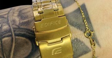 Kit Casio Edifice Funcional + Pulseira fina 3 em 1 enrolada Fecho tradicional Atacado Revenda Dropshpping Joia Banhada 7 mm 18k