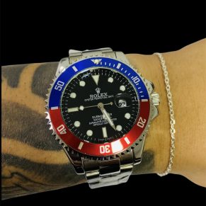 Rolex Submariner Porte Grande + Pulseira Fina Atacado Revenda Dropshpping elo por elo Fecho Tradicional Prata 925