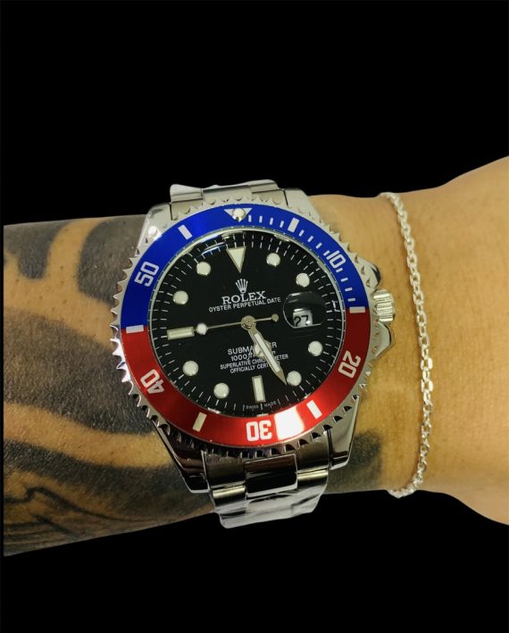 Rolex Submariner Porte Grande + Pulseira Fina Atacado Revenda Dropshpping elo por elo Fecho Tradicional Prata 925