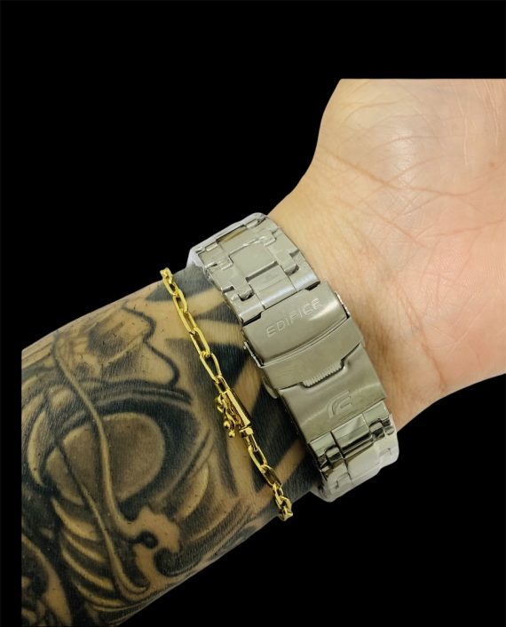 Kit Casio Edfice + Pulseira Cartier Fecho Canhão Atacado Revenda Dropshpping Joia Banhado 18k- larg. 3mm x tam. 22 cm x 5,4g