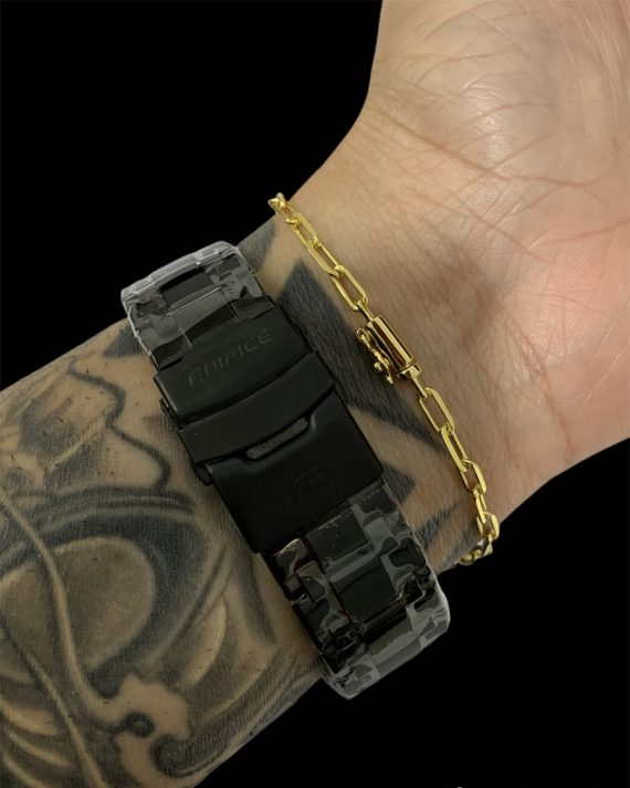 Kit Casio Edifice + Pulseira Cartier Fecho Canhão Atacado Revenda Dropshpping Joia Banhado 18k- larg. 3mm x tam. 22 cm x 5,4g