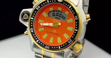 Relógio Citizen Aqualand Full Metal – Prata, Dourado, Laranja e Verde – Cod 689