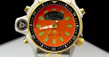 Relógio Citizen Aqualand Full Metal – Prata, Dourado, Laranja e Verde – Cod 689