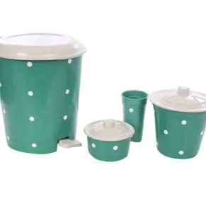 Kit Cozinha Verde Poá Atacado Revenda Dropshpping 4 Peças Lixeira Porta Detergente Sabão