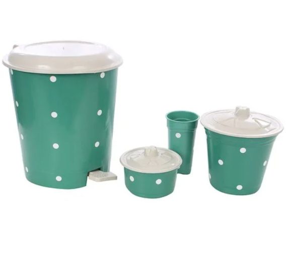 Kit Cozinha Verde Poá Atacado Revenda Dropshpping 4 Peças Lixeira Porta Detergente Sabão