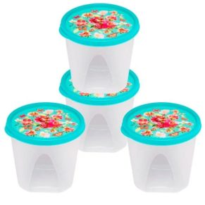 Kit 4 Potes Atacado Revenda Dropshpping Redondos Com Tampa Decorada No Atacado 970ML