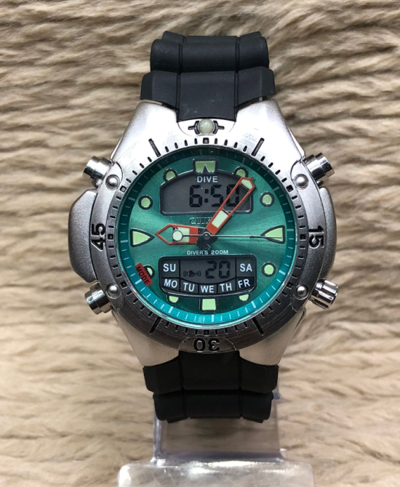 Relógio Citizen Aqualand Funcional Prata e Fundo Azul – Pulseira de Borracha – À PROVA D’ÁGUA