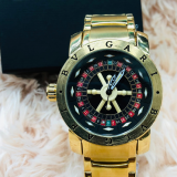Relógio Masculino Bvlgari Casino Roleta Dourado Fundo Preto e Vermelho (Linha Diamante) À Prova D’Água
