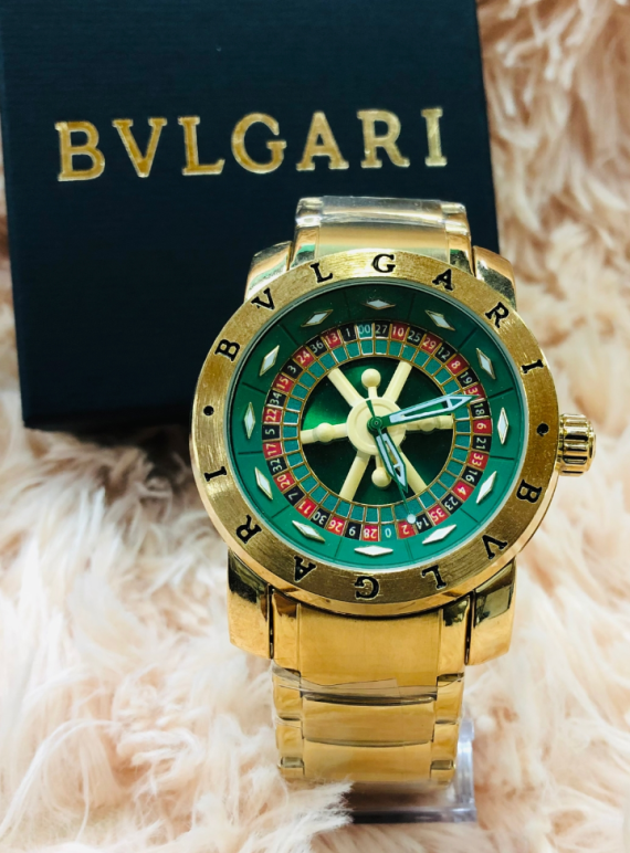 Relógio Masculino Bvlgari Atacado – Casino Roleta Dourado Fundo Verde – Elegância e Exclusividade
