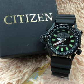 Relógio Citizen Aqualand Black No Atacado – Prata, Preto e Azul – Pulseira de borracha