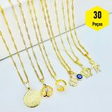 Kit 30 Colar Corrente Feminino Pingente Folheado Biju Atacado Joias