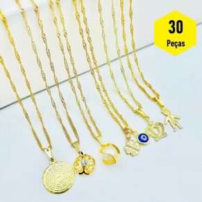 Kit 30 Colar Corrente Feminino Pingente Folheado Biju Atacado Joias